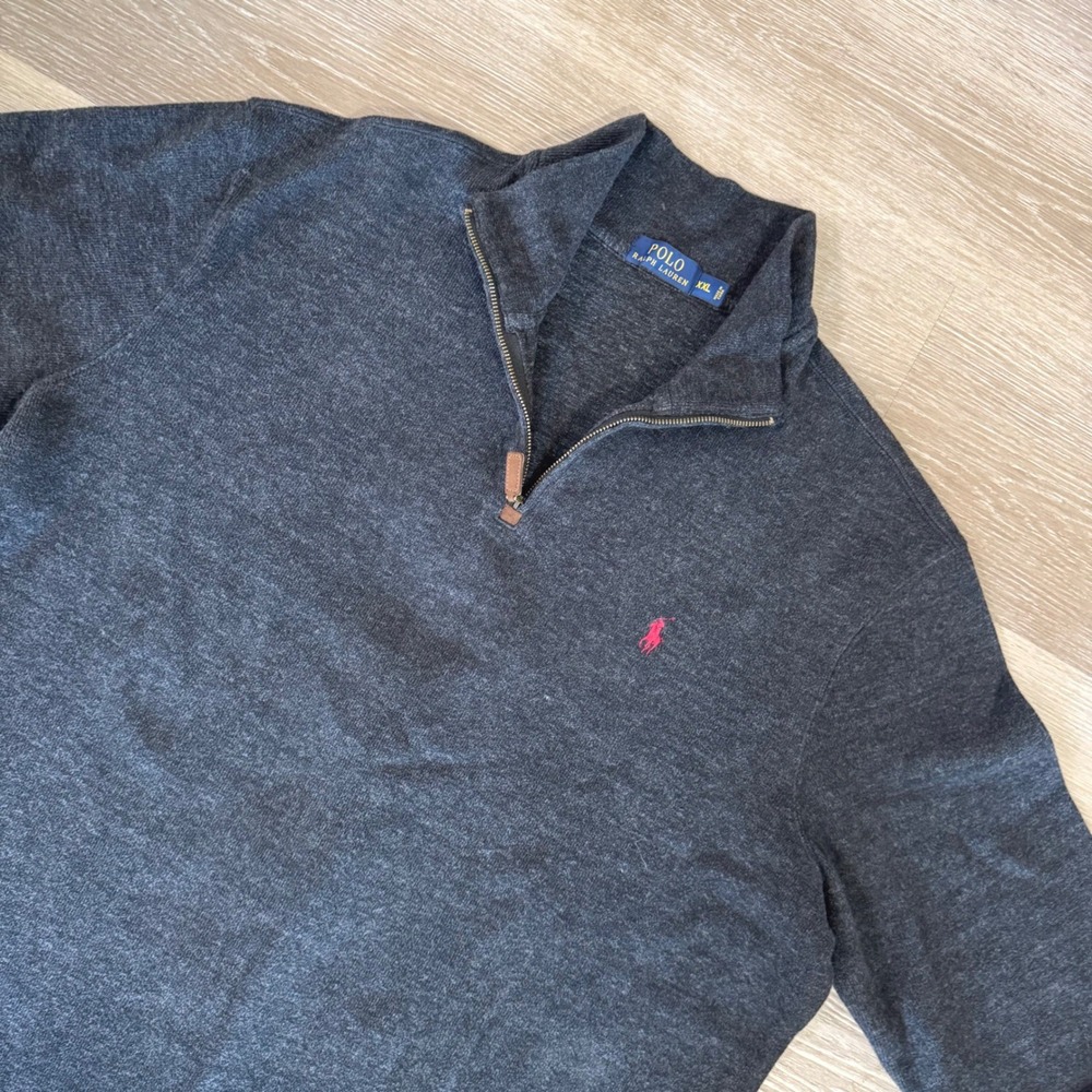 Polo Ralph Lauren Quarter Zip Pullover Mens XXL Charcoal Gray Cotton Sweater